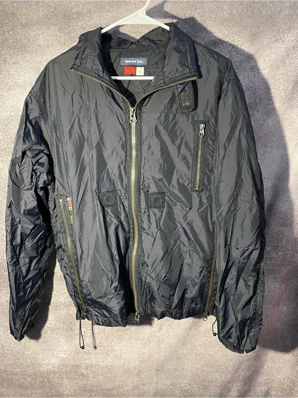 Vintage Triple Five Soul E89 Black Nylon Multi Zip Tactical Jacket Men's Large